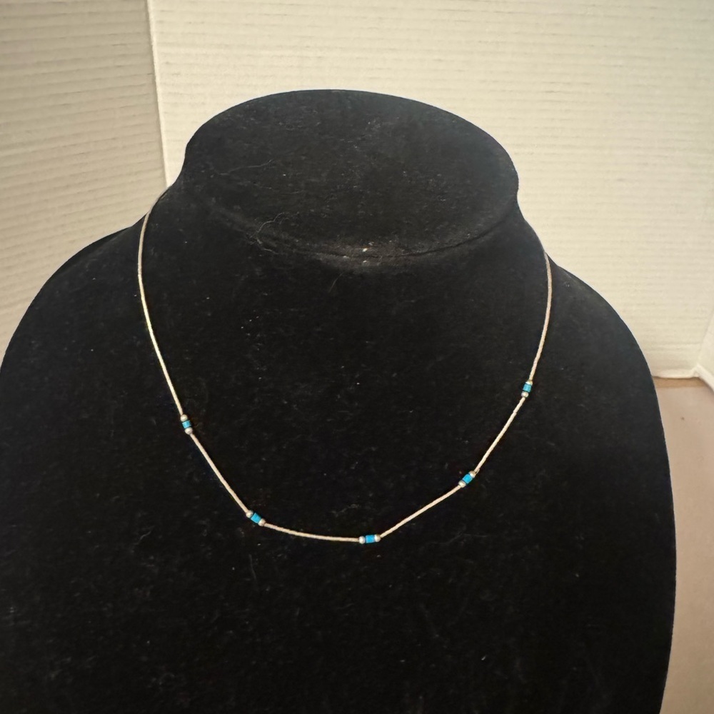 Vintage Silver and Blue Beaded Necklace